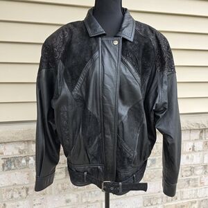 Vintage Paris Sport Club Leather Bomber Jacket w/ Paisley Detail & Belt | 90s